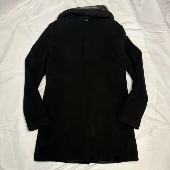 Mackage Wool Cashmere Coat Black Leather Trim Removable Collar Hood Size L - Picture 6 of 15